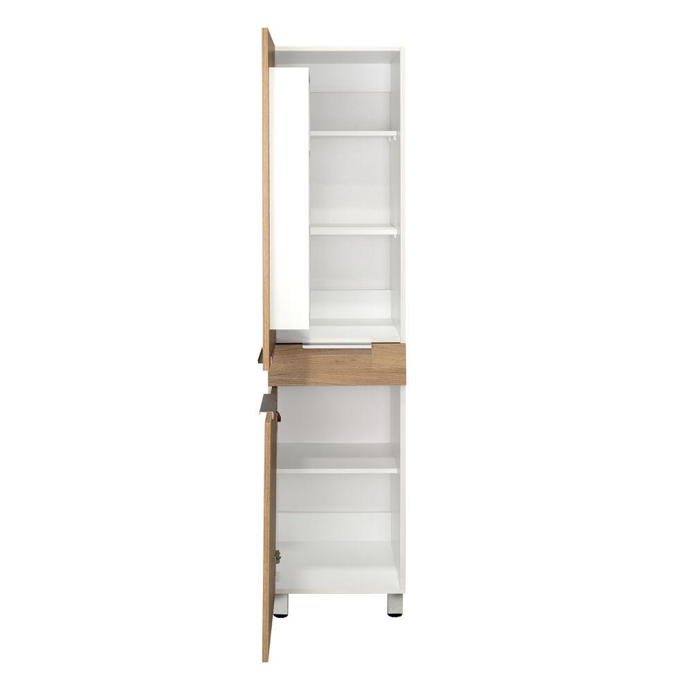 Alacena Amir, Blanco y Beige, con Una Puerta Abatible con Almacenamiento Extra y Patas de Acero - VIRTUAL MUEBLES