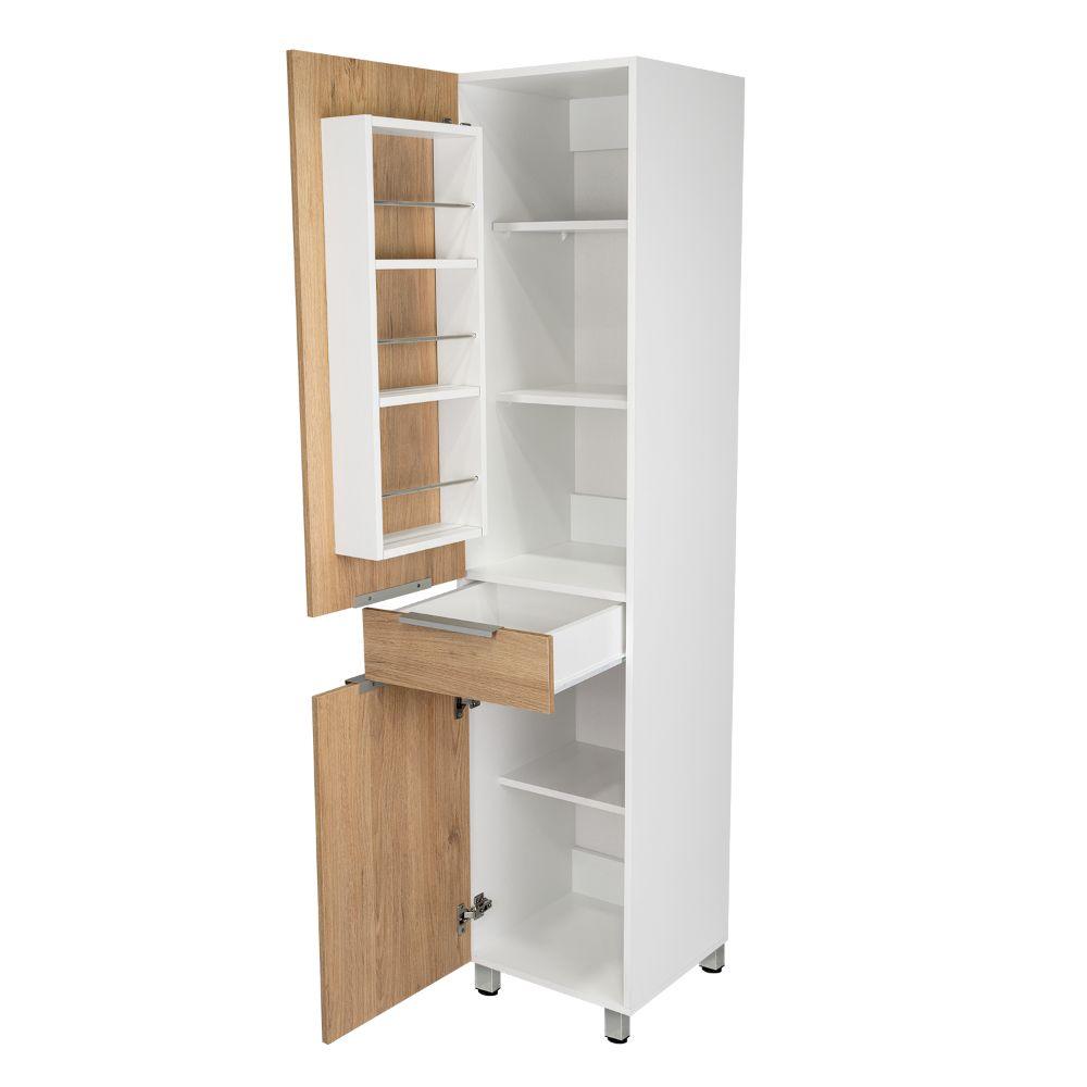 Alacena Amir, Blanco y Beige, con Una Puerta Abatible con Almacenamiento Extra y Patas de Acero - VIRTUAL MUEBLES