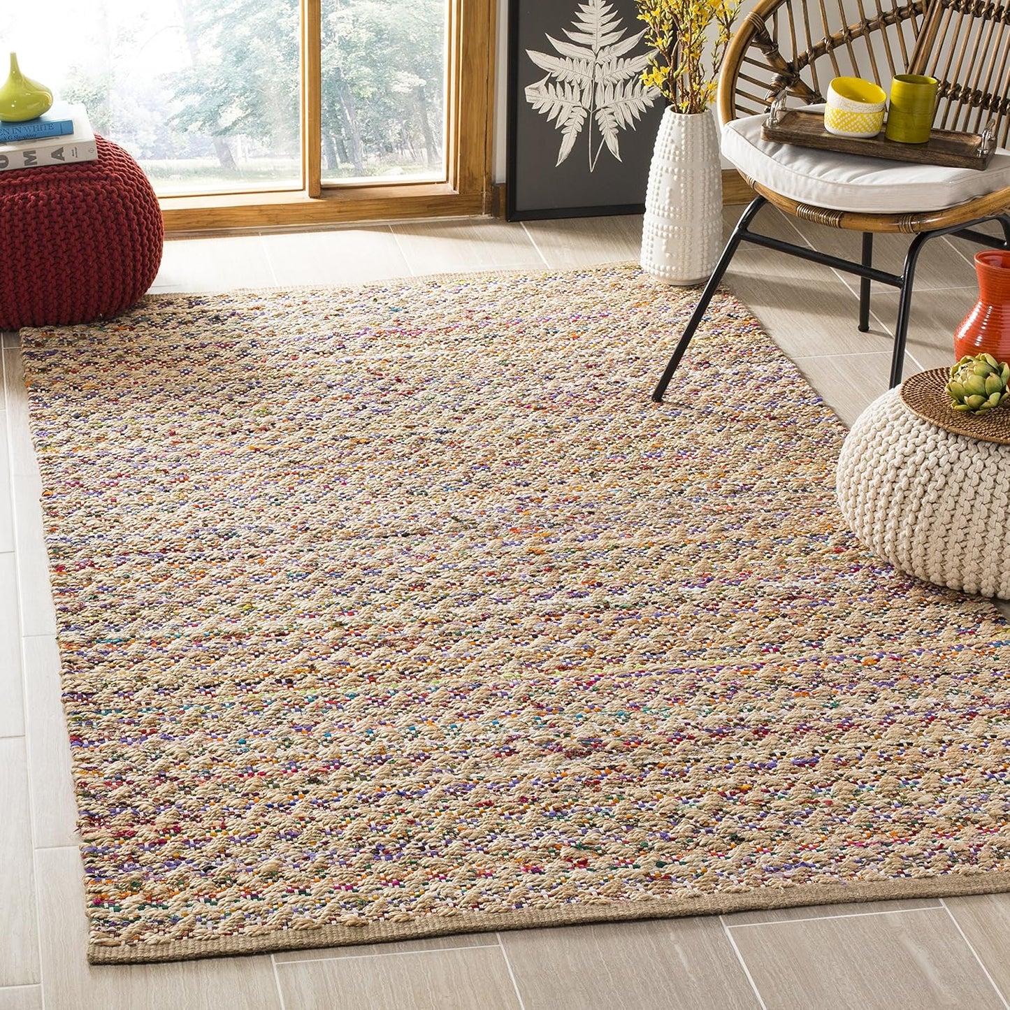 Cape Cod Collection Alfombra cuadrada de 6 pies, color rojo y natural, yute