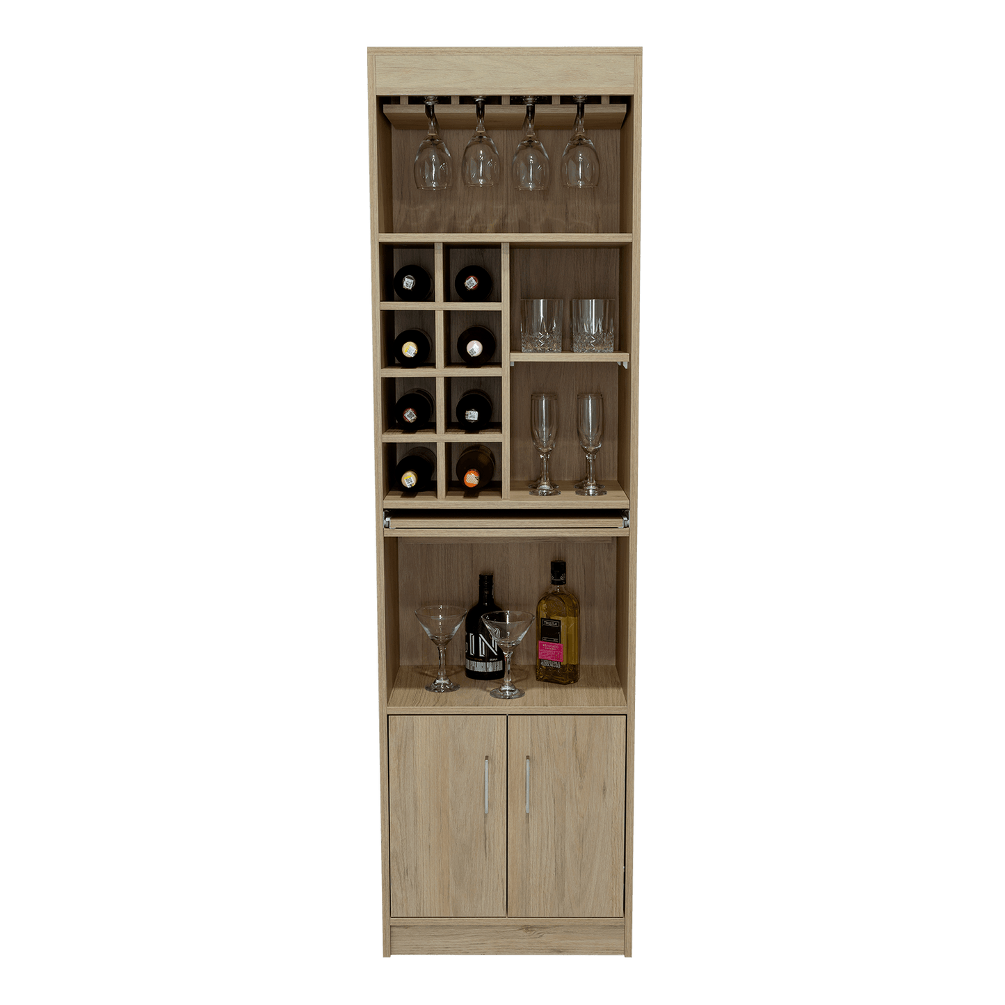 Bar Celeste, Beige, Dos Puertas, Espacio Para Copas y Vino - VIRTUAL MUEBLES