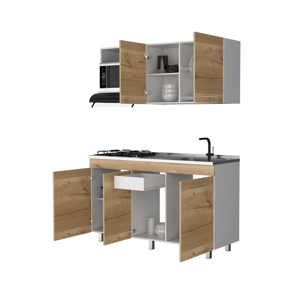 Cocina Integral Deneb, Café Claro y Blanco, Incluye Mesón Derecho
