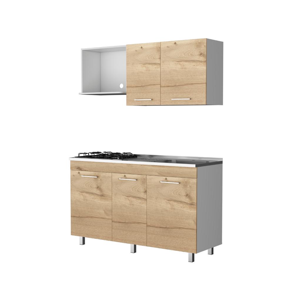 Cocina Integral Deneb, Café Claro y Blanco, Incluye Mesón Derecho