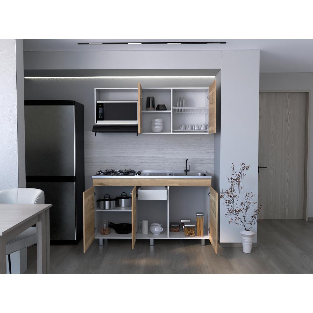 Cocina Integral Deneb, Café Claro y Blanco, Incluye Mesón Derecho