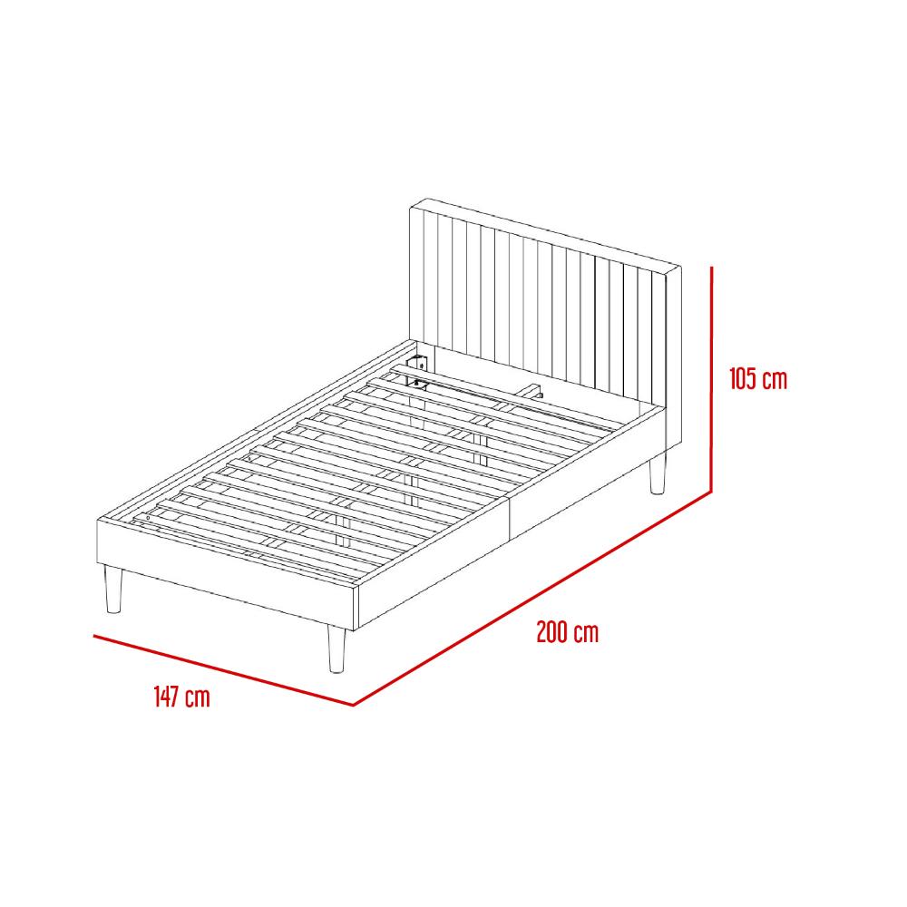Cama Doble Tania, Gris Crema, madera roble tapizada