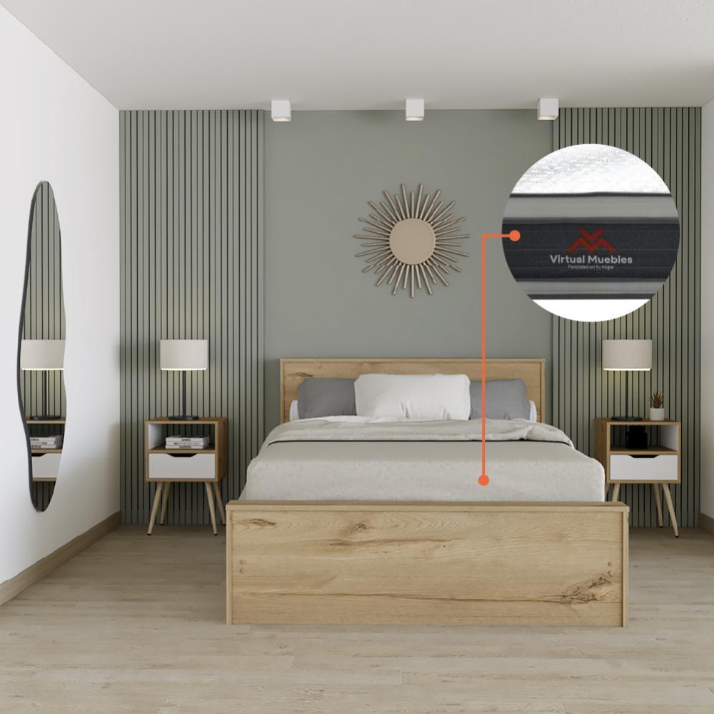 Combo Para Habitación Cheap, Incluye Base Cama - Colchón - dos Mesas de Noche y Espejo
