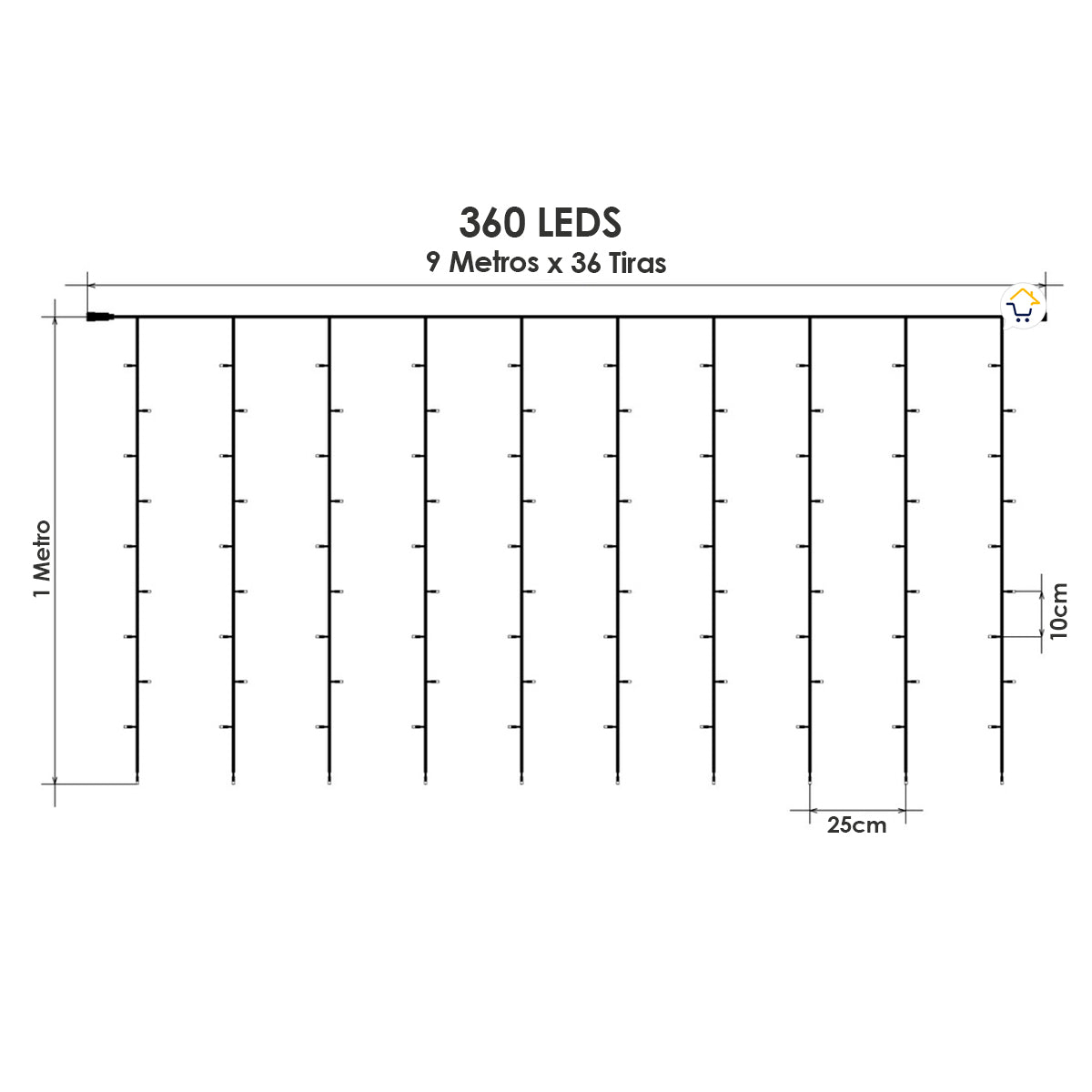 Cortina Luz LED 9x1M 360L Destellos Extensión Navidad 1341B