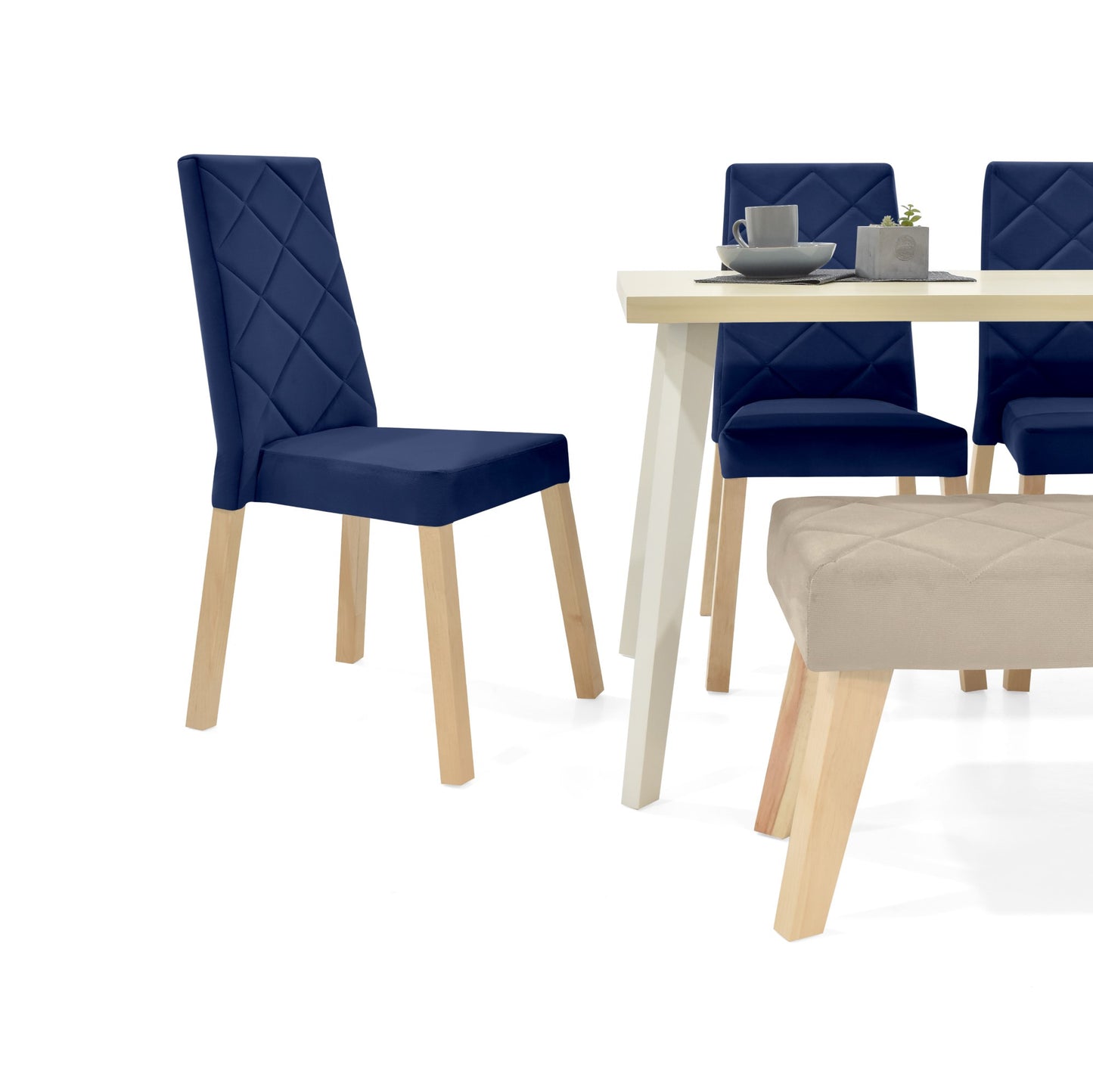 Comedor 6P Liverpool con Butaco Tela Azul Taupe