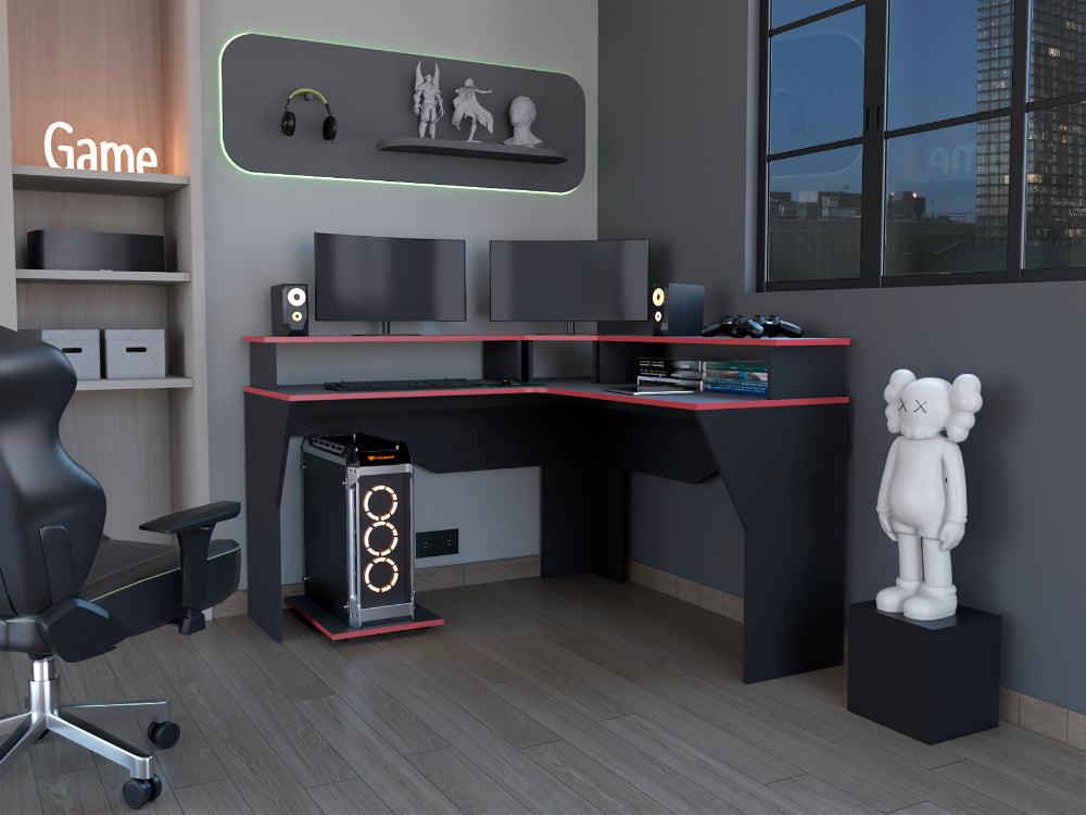 Combo Gamer , Wengue y Rojo, Incluye Escritorio bordo Rojo, Silla Gamer, Monitor Gamer