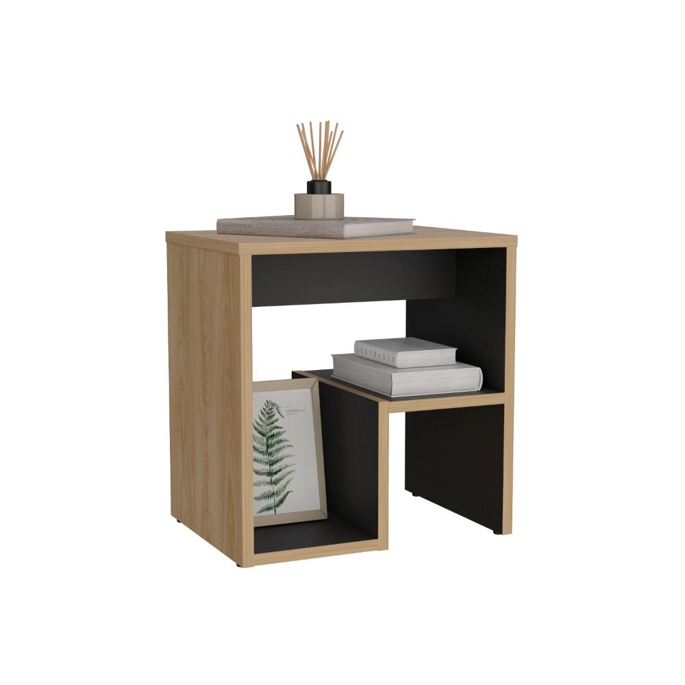 Mesa de Noche Niro, Fresno Europeo y Wengue, con diseño minimalista