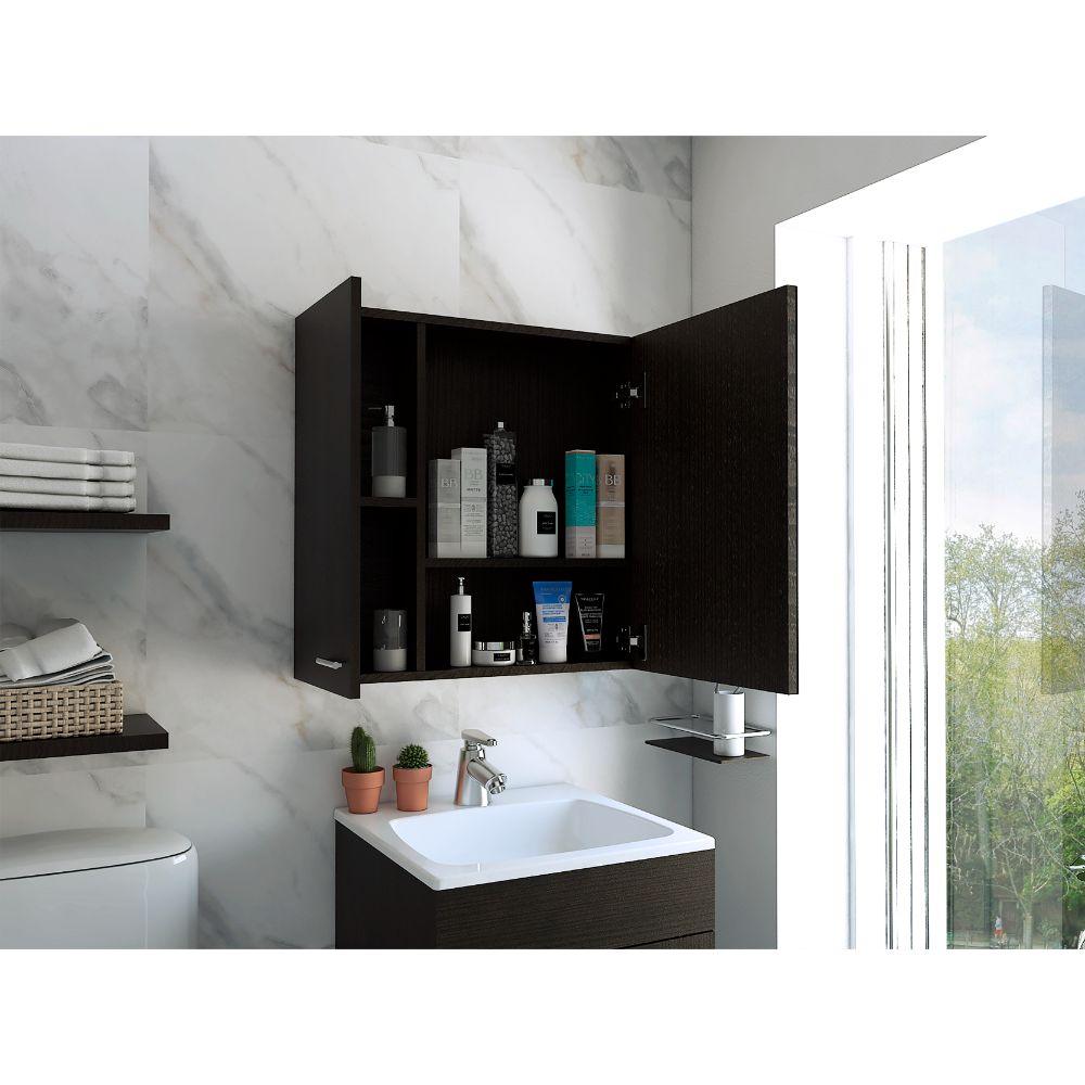 Gabinete de Baño Piero, Wengue, con Espejo Biselado de Buen Tamaño y Varios Entrepaños - VIRTUAL MUEBLES