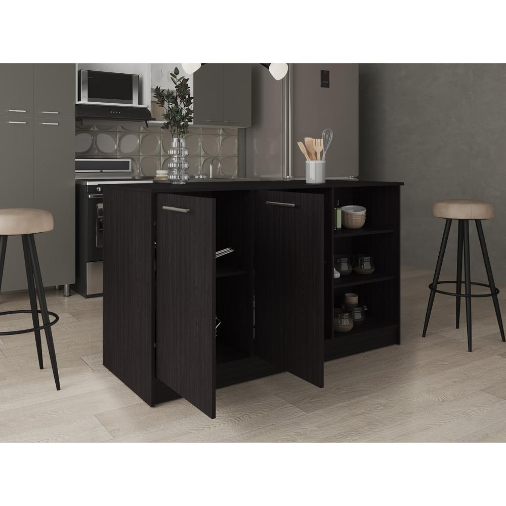 Barra de Cocina Ginger, Wengue, contiene tres entrepaños para guardar objetos de cocina ZF