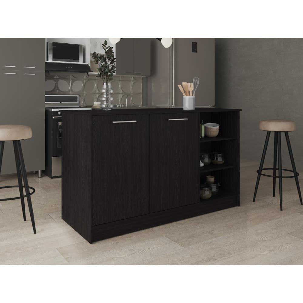 Barra de Cocina Ginger, Wengue, contiene tres entrepaños para guardar objetos de cocina ZF