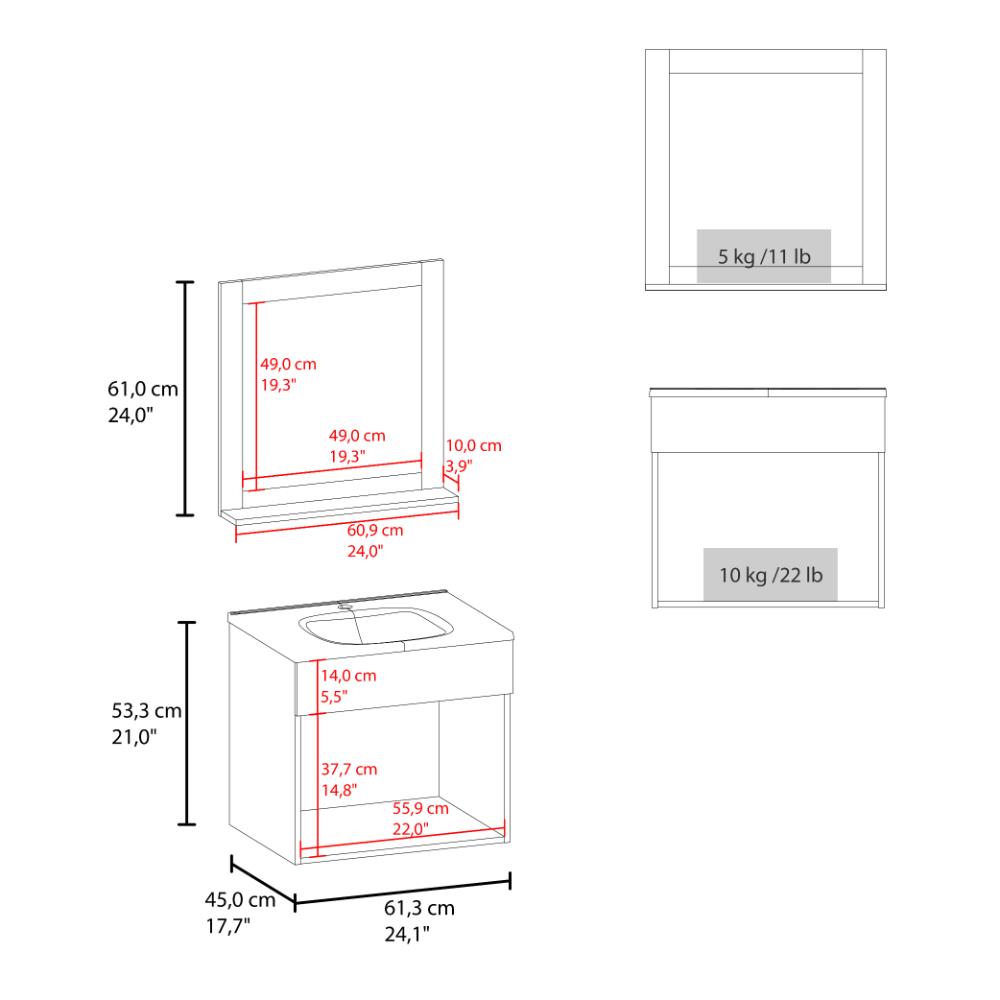 Mueble Para Lavamanos Blake, Wengue, Incluye Lavamanos Praia 60 y Espejo ZF