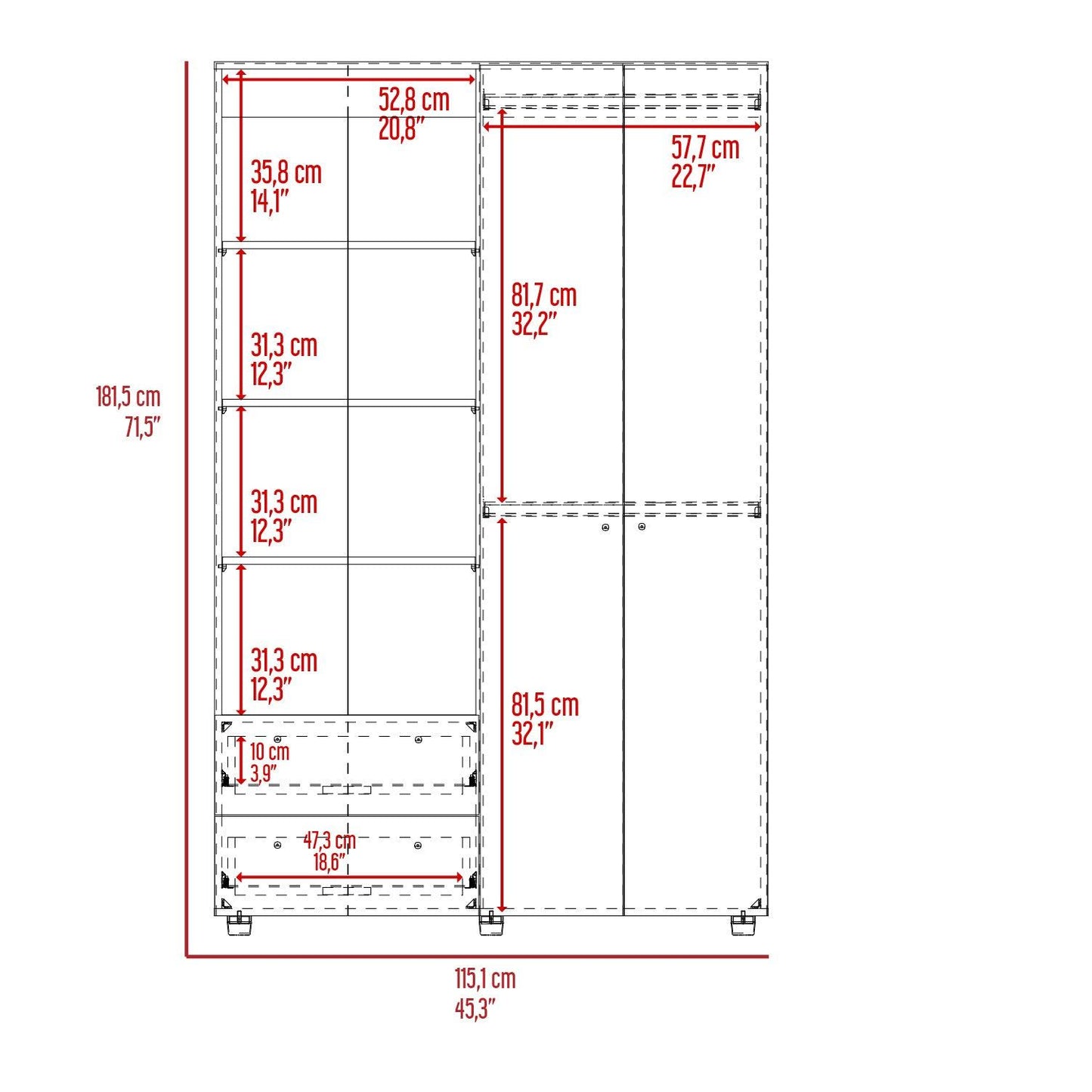 Combo para Habitación Jules, Incluye Closet - Mesa de Tv y 2 Repisas