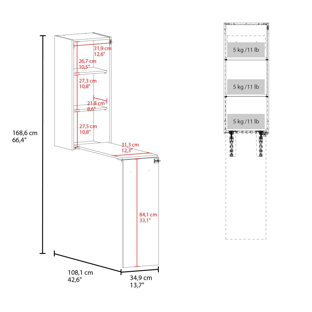 Mesa Para Planchar Plegable a la Pared Vesper, Blanco, con Amplia Superficie Baja Para Almacenamiento ZF