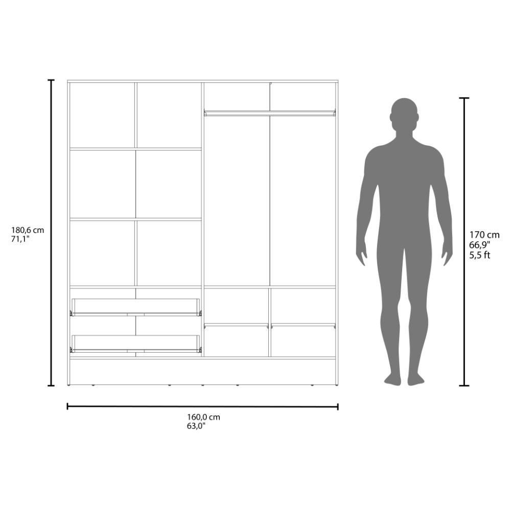 Closet Quiles 160, Blanco Kronos, con Espejo, Tubo Para Colgar Ropa, tres Puertas Abatibles ZF