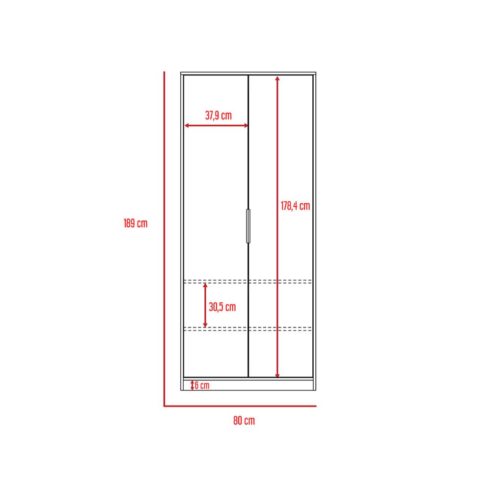 Closet Wesley, Miel y Blanco, con Un Tubo Cromado y Dos Puertas Batientes
