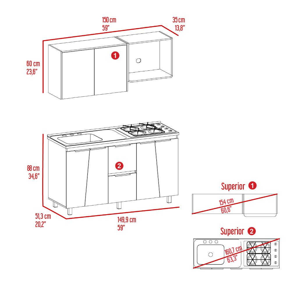 Cocina Integral Naray, Nevado y Piedra, Incluye Mesón Izquierdo ZF