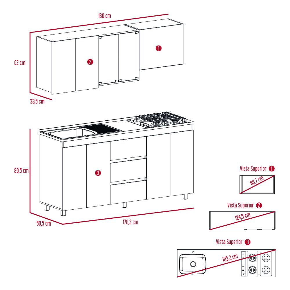 Cocina Integral Polux, Gris y Blanco, Incluye Mesón Izquierdo Hc