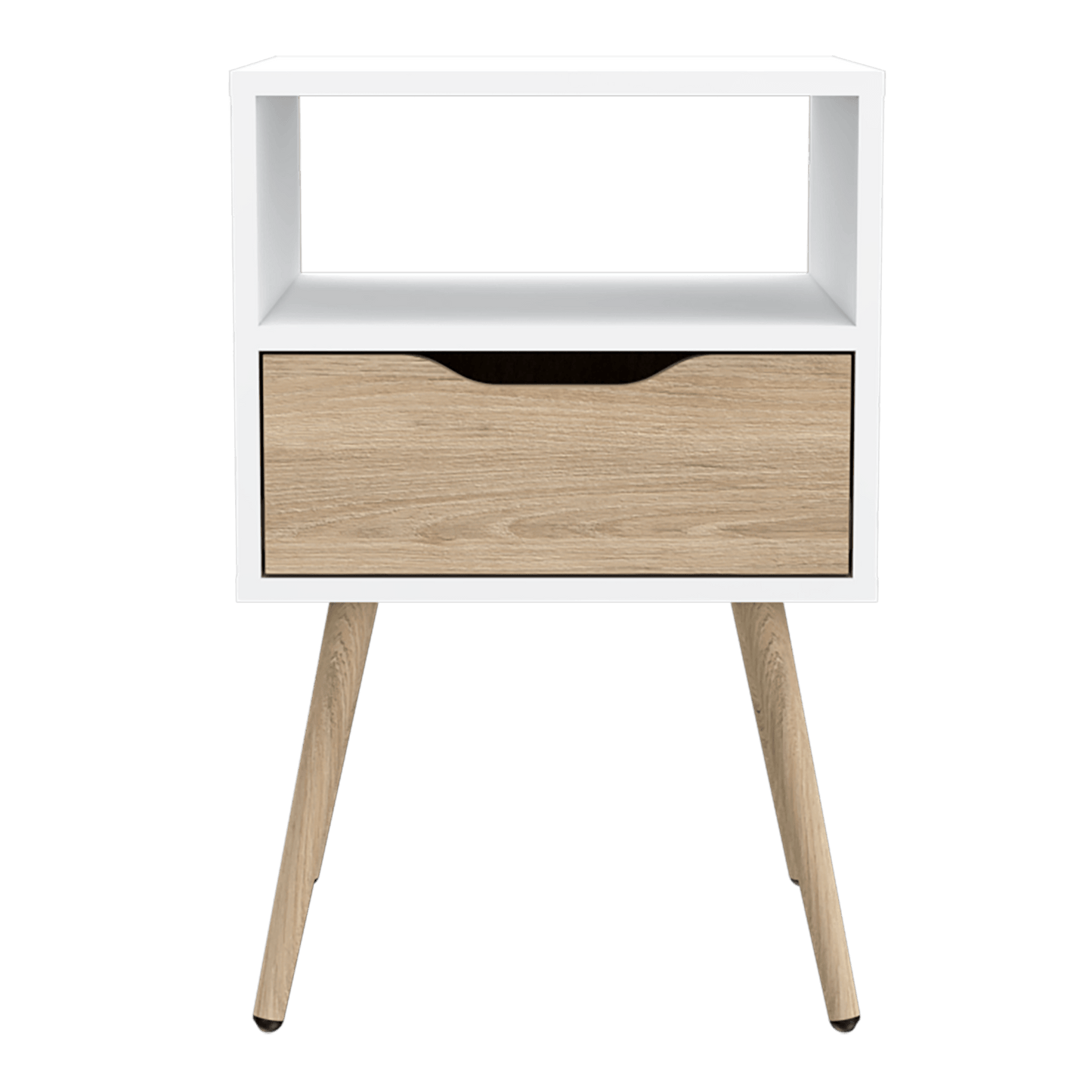 Mesa de Noche Alesio, Blanco y Beige, con Un Cajón