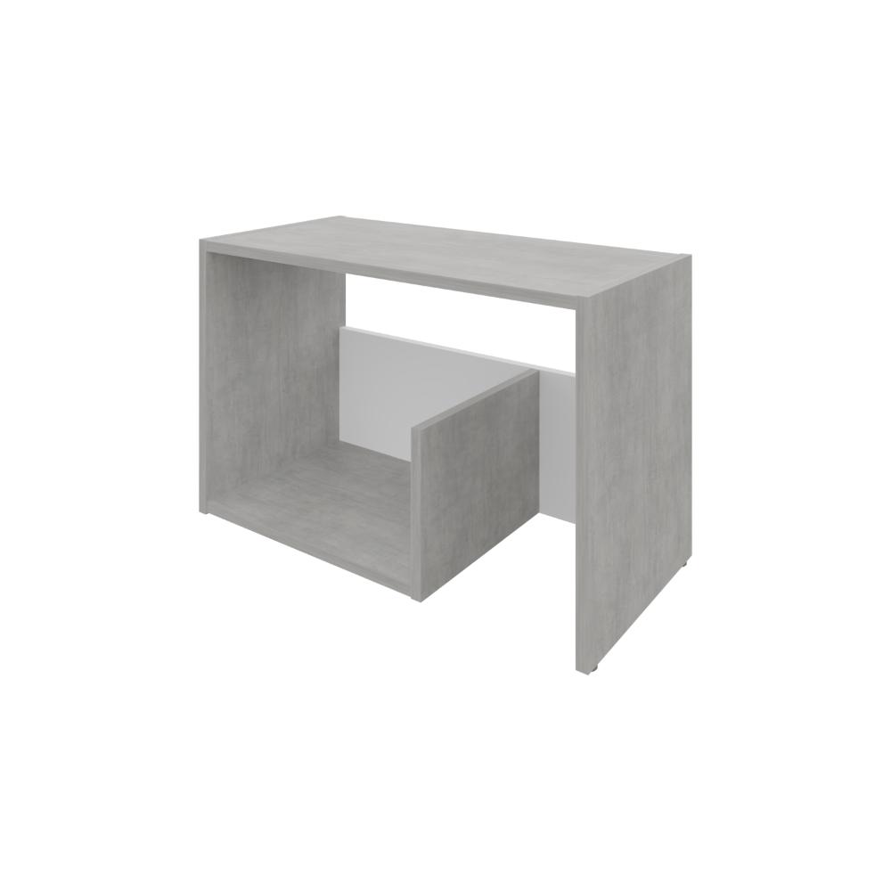 Mesa de Noche Evert, Cemento y Blanco Duqueza, con diseño moderno y espacio para ubicar objetos ZF