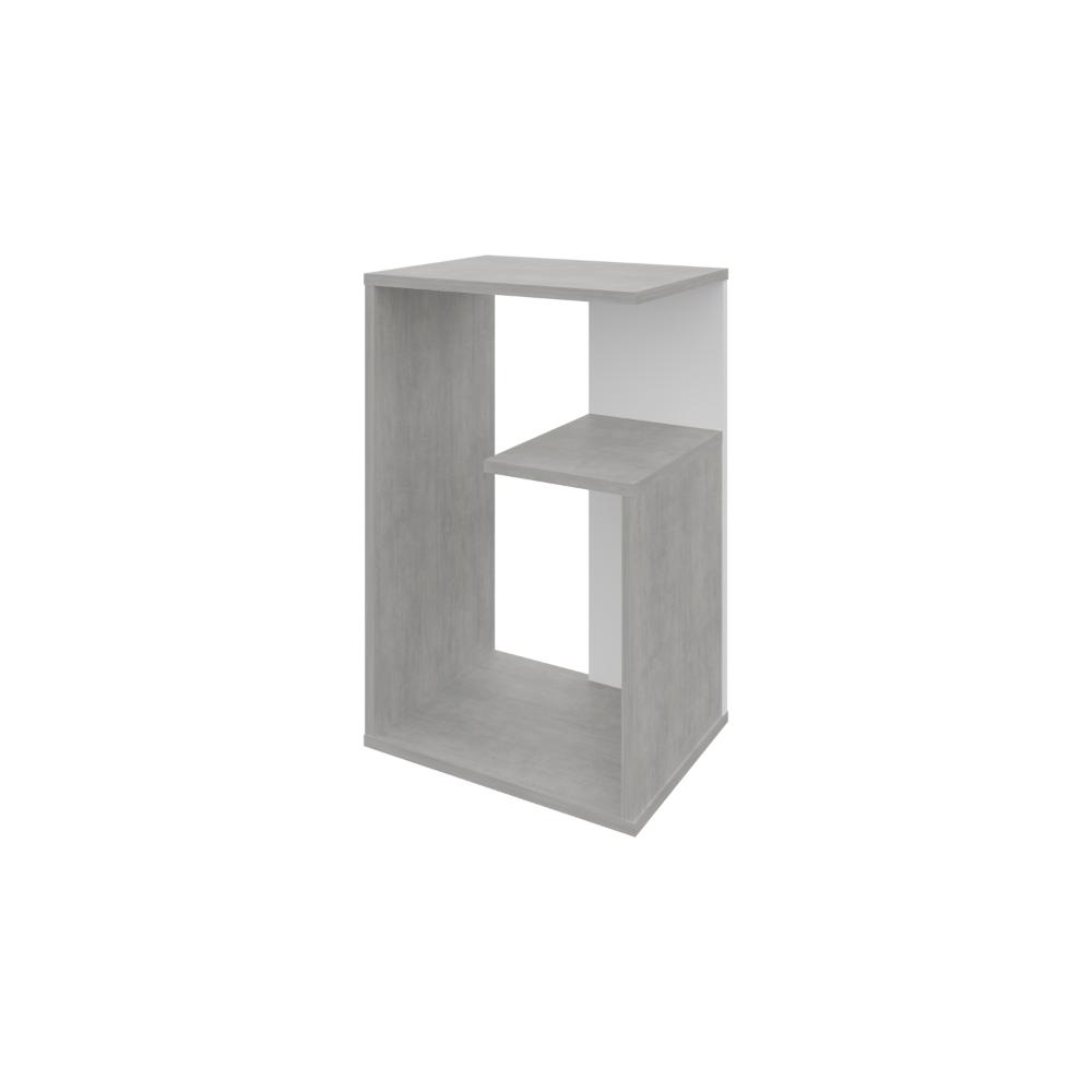 Mesa de Noche Evert, Cemento y Blanco Duqueza, con diseño moderno y espacio para ubicar objetos ZF