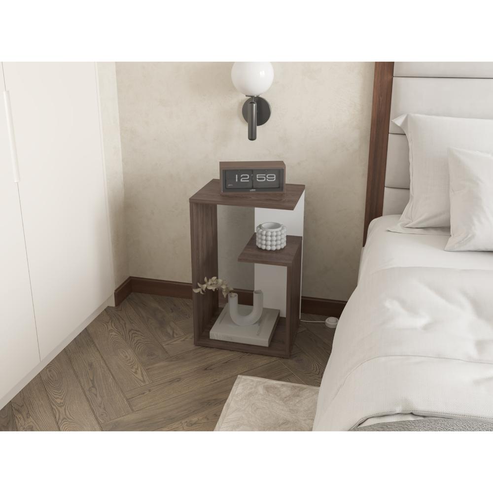 Mesa Auxiliar Evert, Coñac y Blanco Duqueza, con diseño moderno y espacio para ubicar objetos ZF