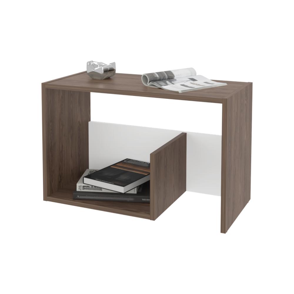 Mesa Auxiliar Evert, Coñac y Blanco Duqueza, con diseño moderno y espacio para ubicar objetos ZF