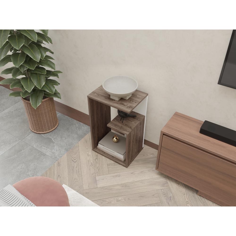 Mesa Auxiliar Evert, Coñac y Blanco Duqueza, con diseño moderno y espacio para ubicar objetos ZF