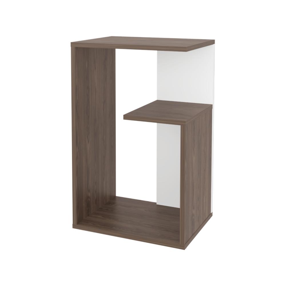 Mesa Auxiliar Evert, Coñac y Blanco Duqueza, con diseño moderno y espacio para ubicar objetos ZF