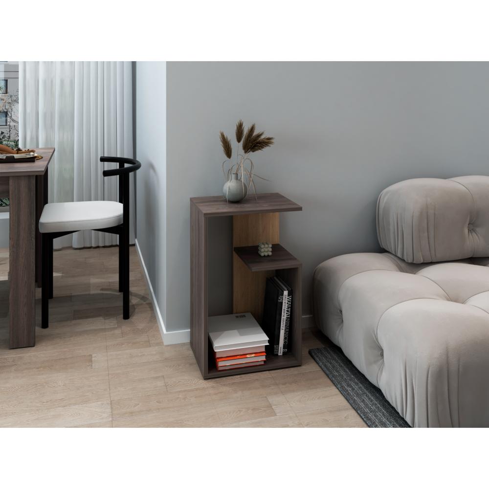 Mesa de Noche Evert, Carbón y Fresno Europeo, con diseño moderno y espacio para ubicar objetos ZF