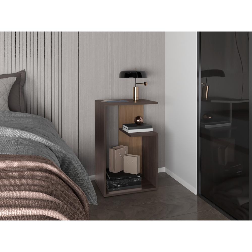 Mesa de Noche Evert, Carbón y Fresno Europeo, con diseño moderno y espacio para ubicar objetos ZF