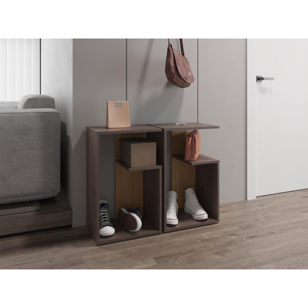 Mesa de Noche Evert, Carbón y Fresno Europeo, con diseño moderno y espacio para ubicar objetos ZF