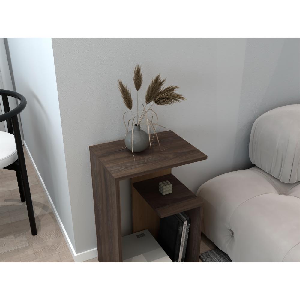 Mesa de Noche Evert, Carbón y Fresno Europeo, con diseño moderno y espacio para ubicar objetos ZF
