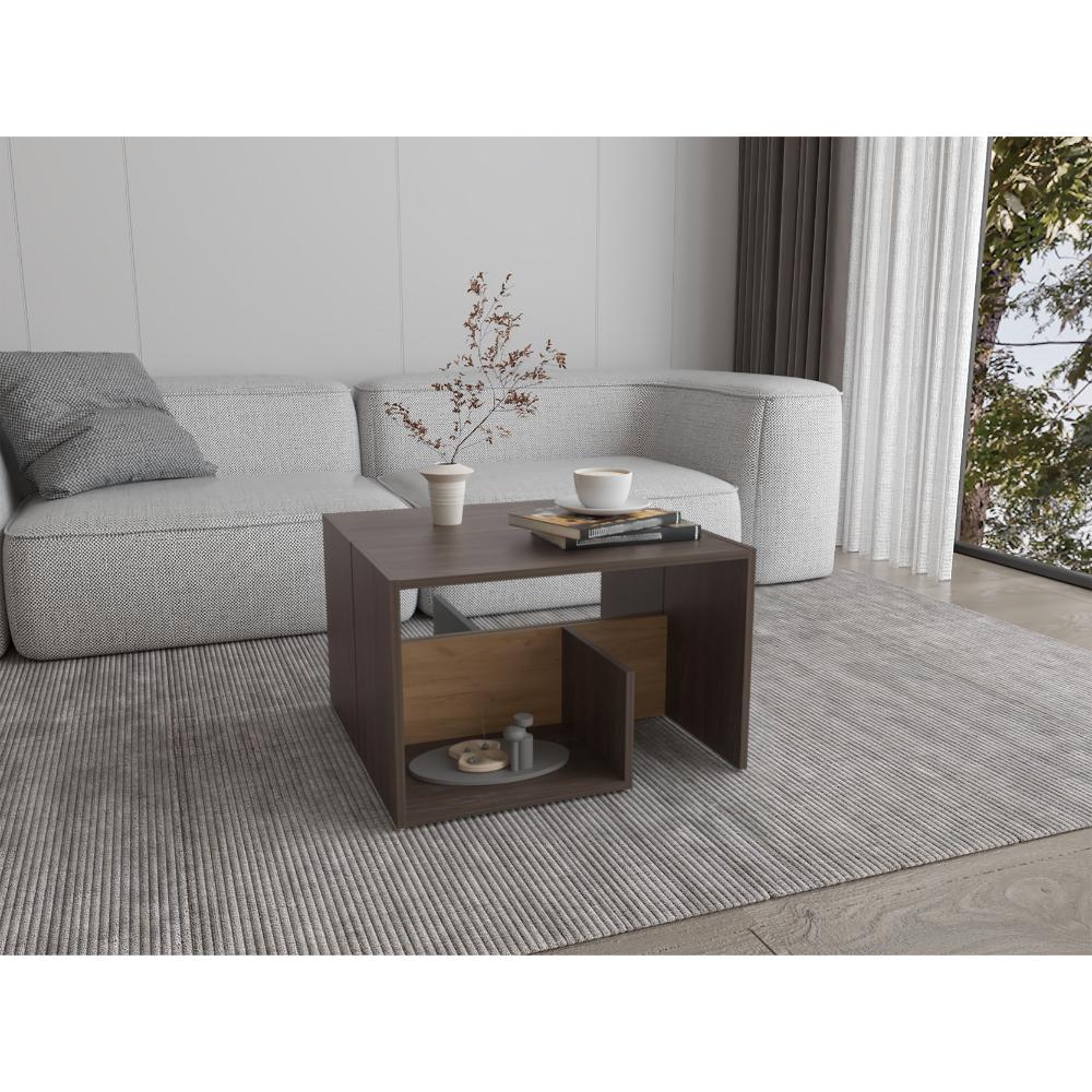 Mesa de Noche Evert, Carbón y Fresno Europeo, con diseño moderno y espacio para ubicar objetos ZF