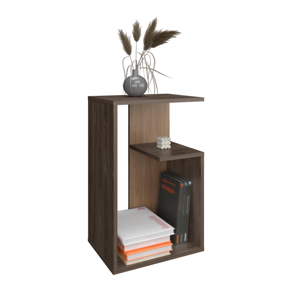 Mesa de Noche Evert, Carbón y Fresno Europeo, con diseño moderno y espacio para ubicar objetos ZF