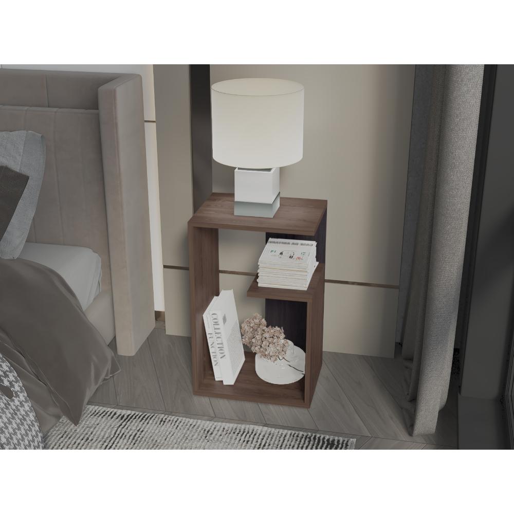 Mesa Auxiliar Evert, Coñac y Wengue, con diseño moderno y espacio para ubicar objetos ZF