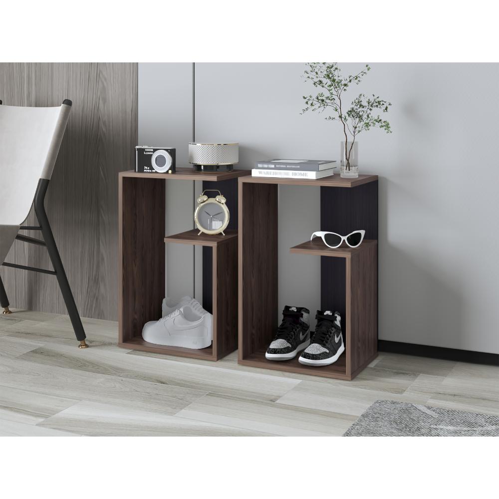 Mesa Auxiliar Evert, Coñac y Wengue, con diseño moderno y espacio para ubicar objetos ZF