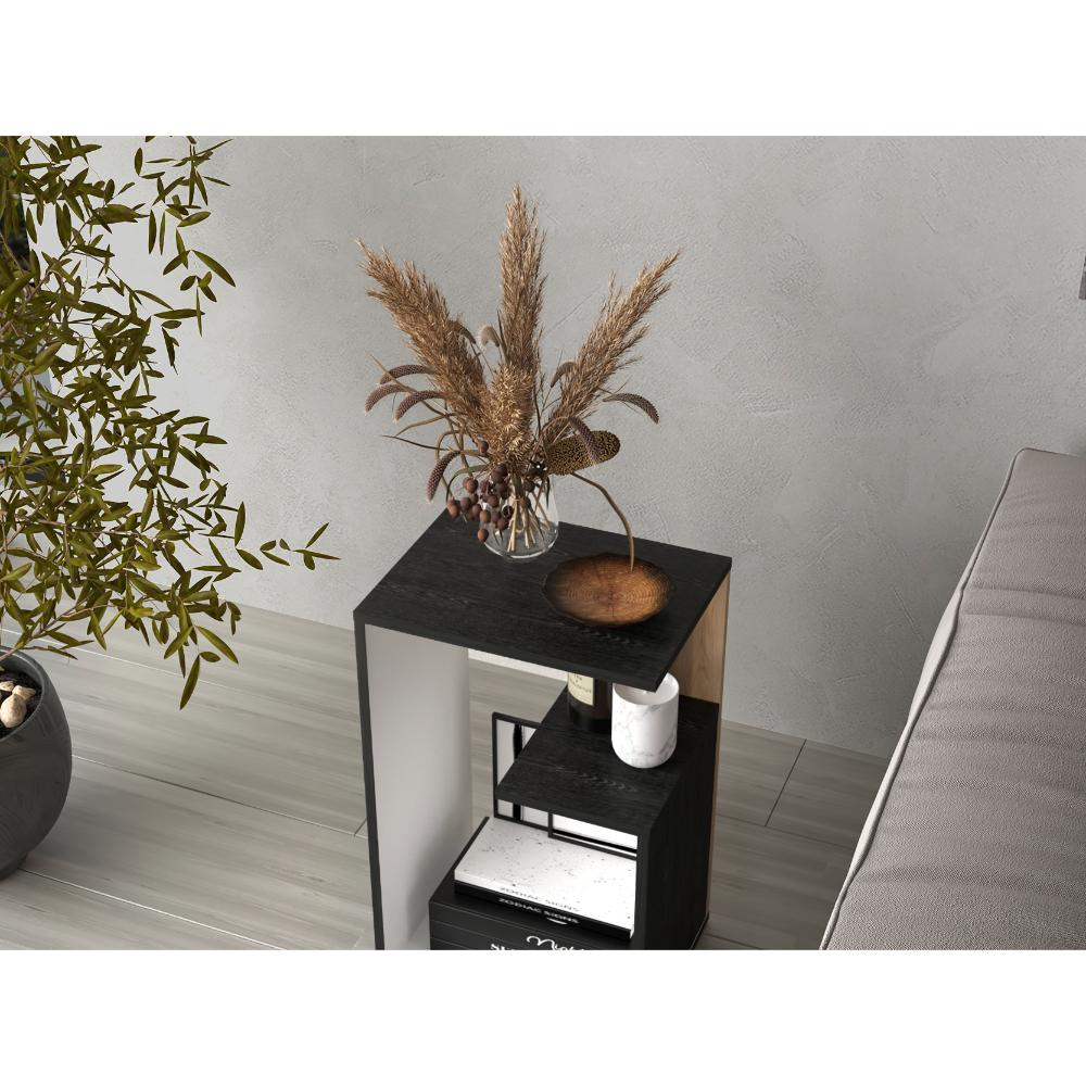 Mesa Auxiliar Evert, Wengue y Blanco Duqueza, con diseño moderno y espacio para ubicar objetos