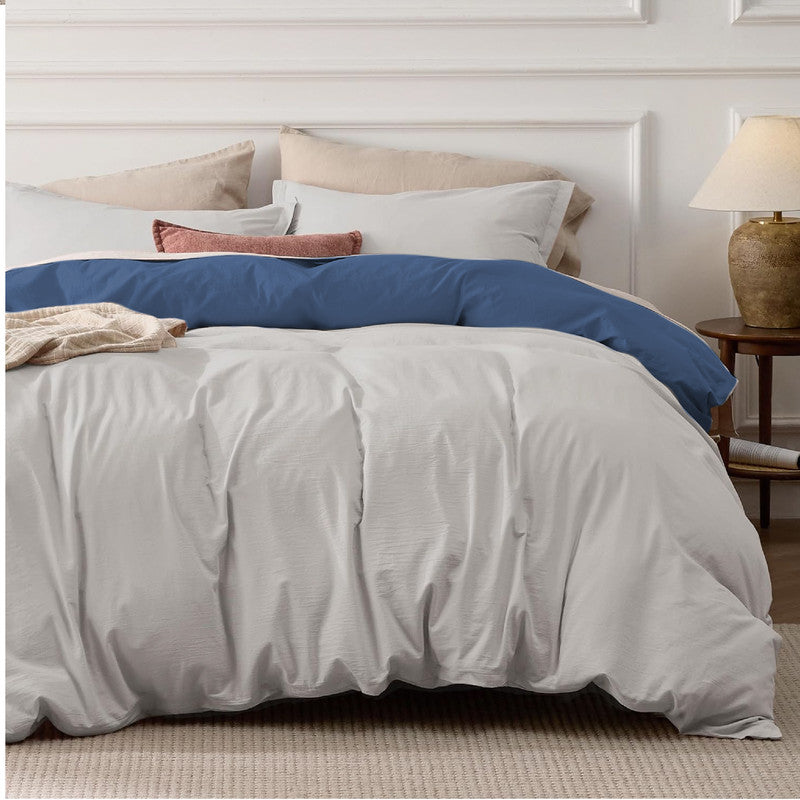 Funda Duvet Cover Bicolor Azul Oscuro Gris Claro QUEEN