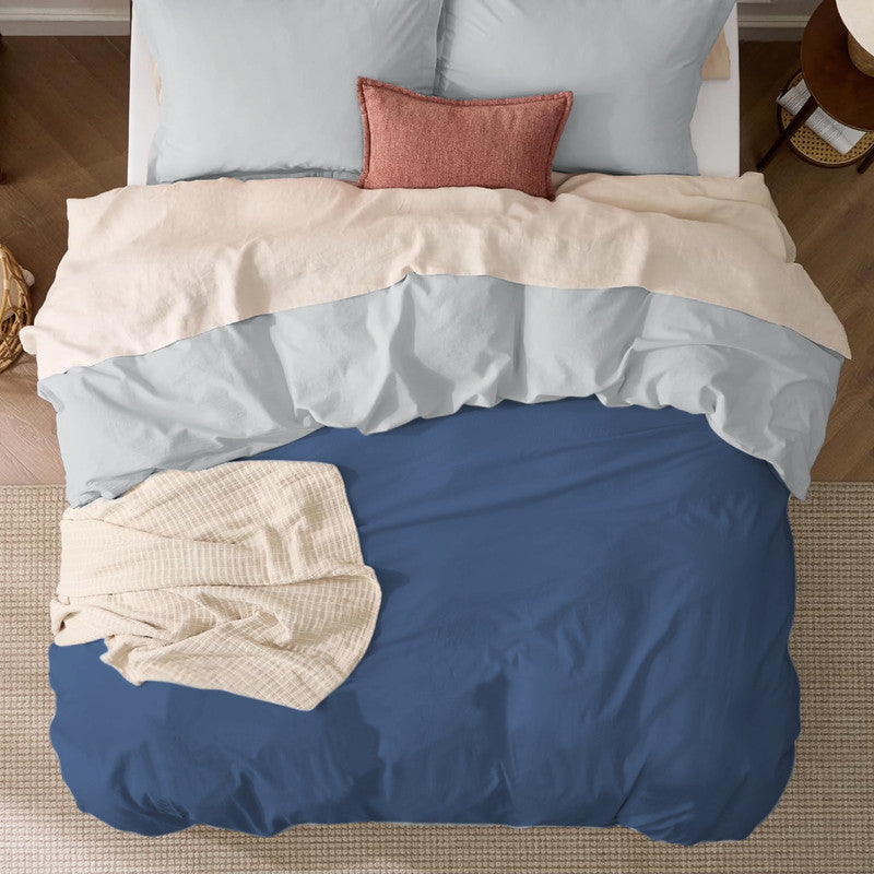 Funda Duvet Cover Bicolor Azul Oscuro Gris Claro QUEEN