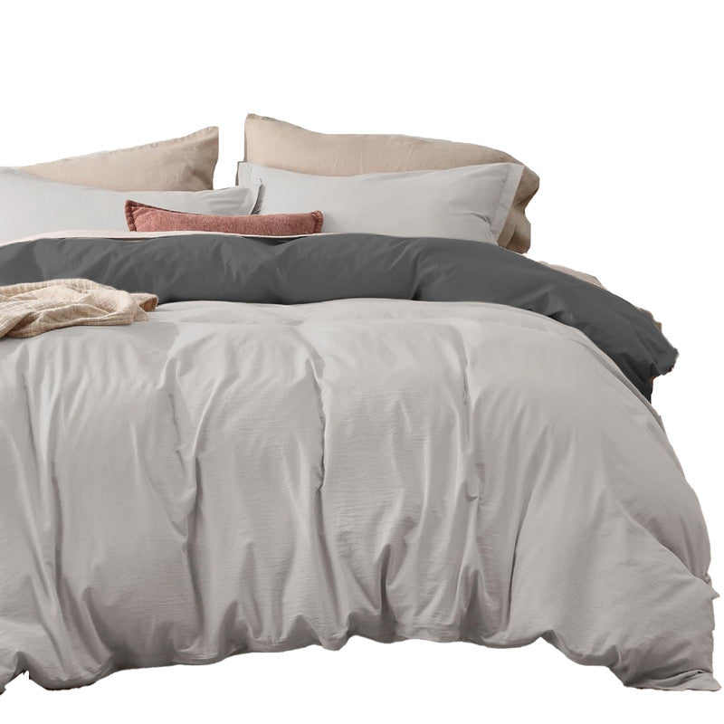 Duvet Cover + Plumón Bicolor Gris Oscuro Gris Claro Semidoble