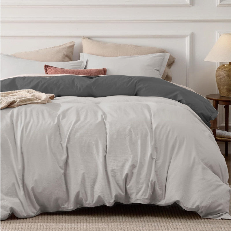 Duvet Cover + Plumón Bicolor Gris Oscuro Gris Claro Semidoble
