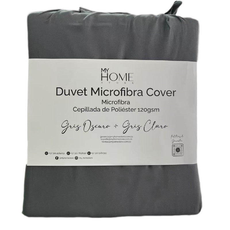 Duvet Cover + Plumón Bicolor Gris Oscuro Gris Claro Semidoble