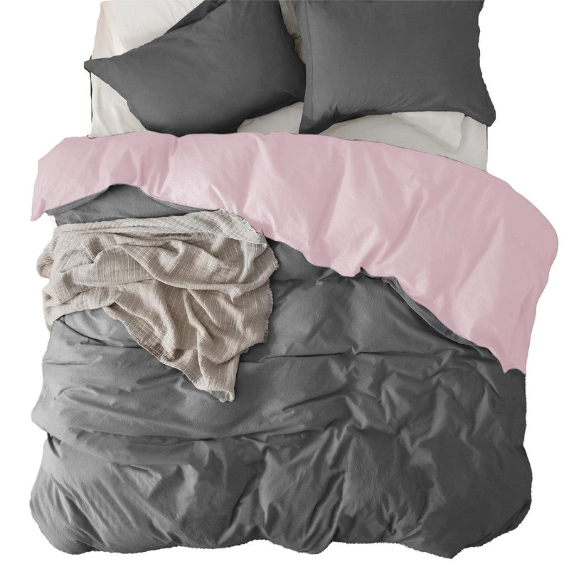 Funda Duvet Cover Bicolor Gris Oscuro Rosado Queen