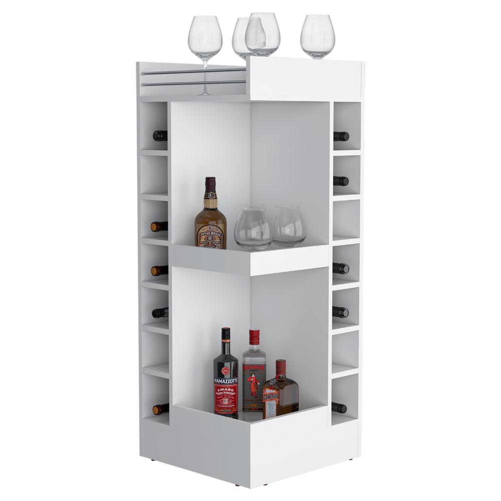 Bar Bajo Esquinero Lym, Blanco, con espacio para ubicar botellas ZF