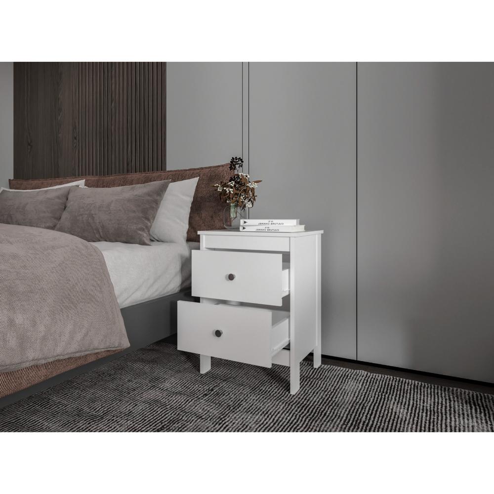 Mesa de Noche Camil, Blanco Duqueza, con espacio para colocar objetos decorativos ZF