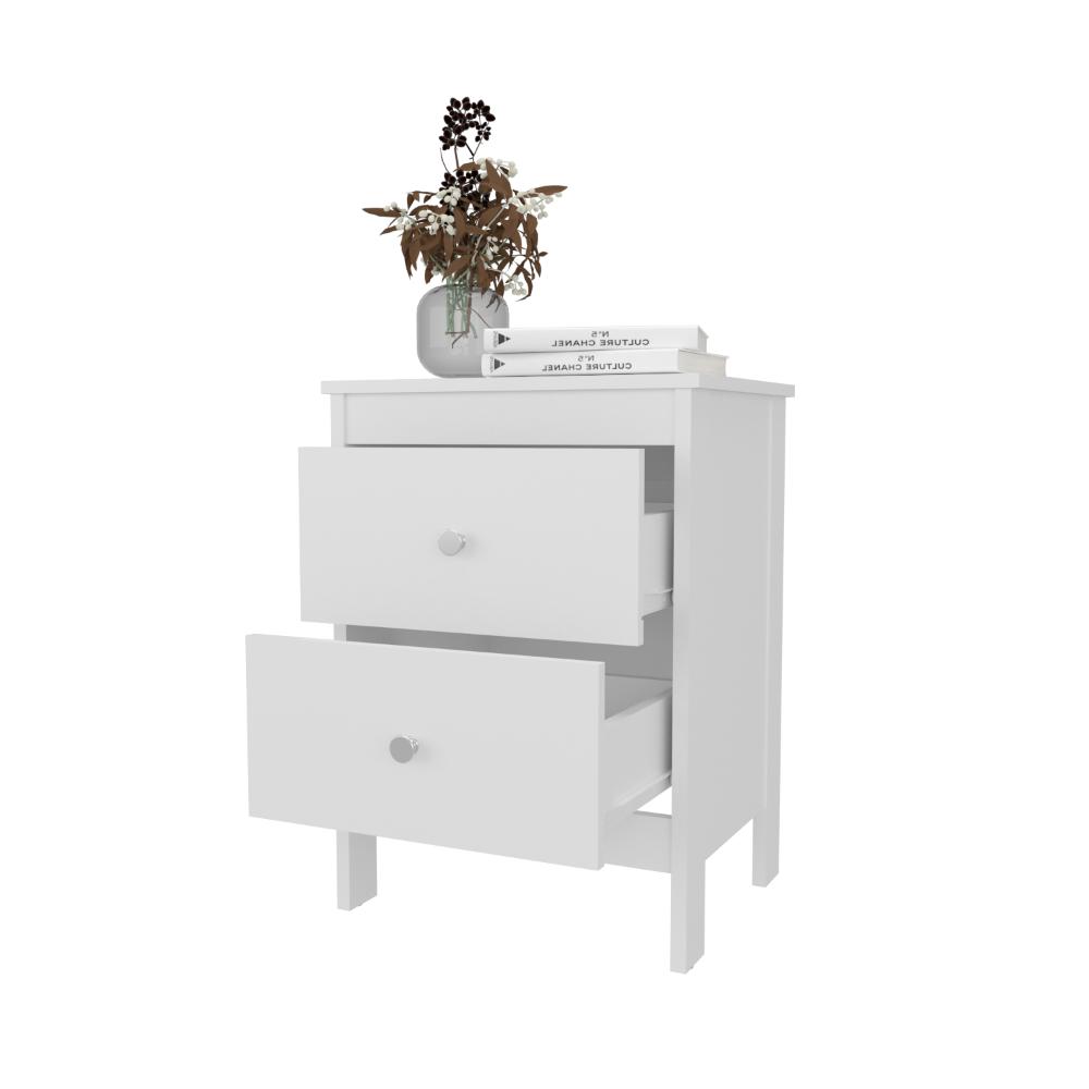 Mesa de Noche Camil, Blanco Duqueza, con espacio para colocar objetos decorativos ZF