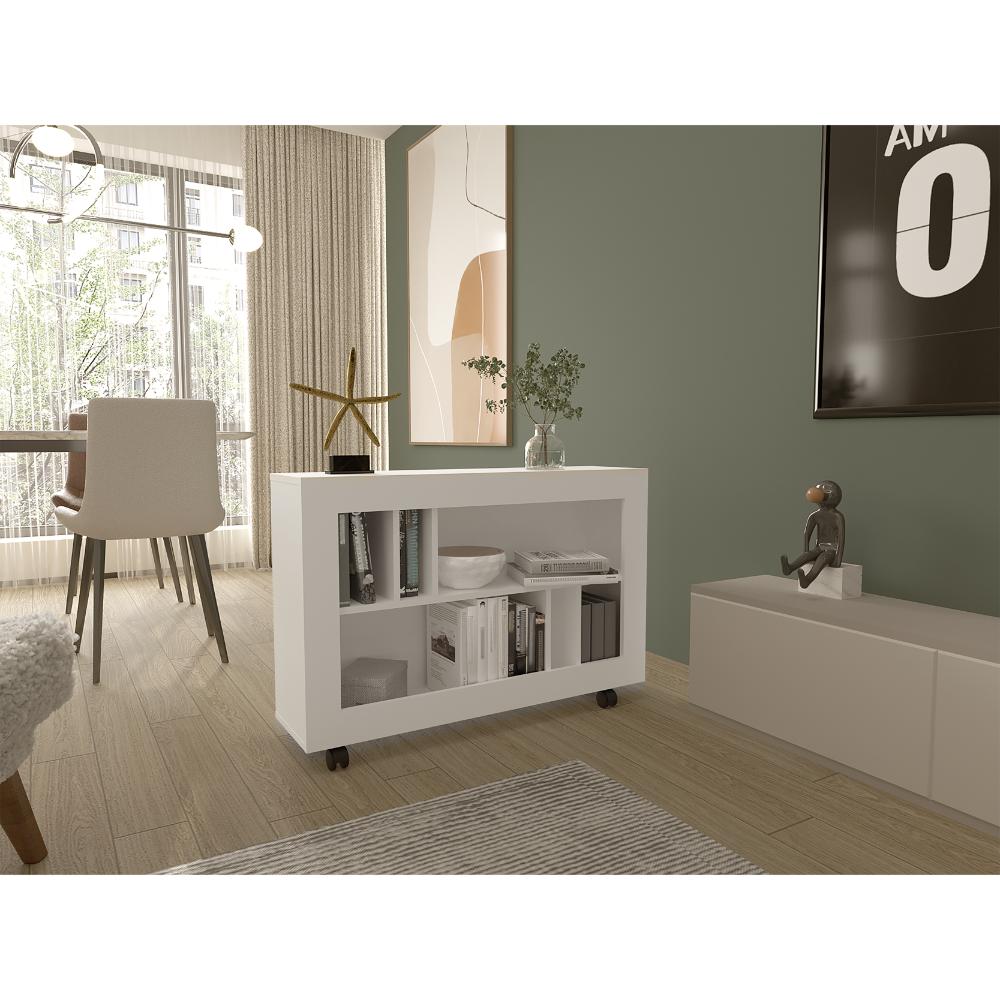 Mesa Auxiliar Jorge, Blanco, con espacio para guardar objetos como libros y decoracion ZF