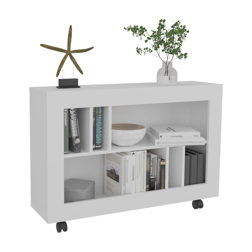 Mesa Auxiliar Jorge, Blanco, con espacio para guardar objetos como libros y decoracion ZF